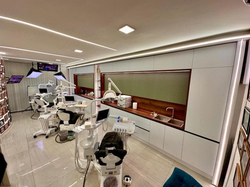 Comfortable waiting area with modern amenities for dental patients